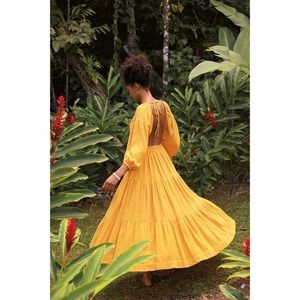 Free People Ibiza Yellow Orange Sundress Open Back Midi Maxi Dress